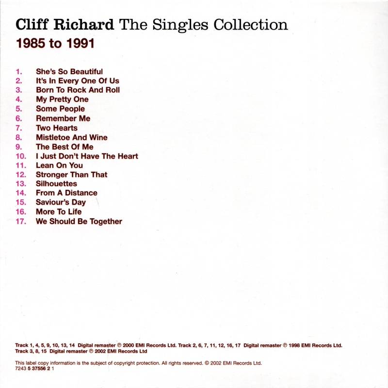 Cliff Richard The Singles Collection : CD 5 Back